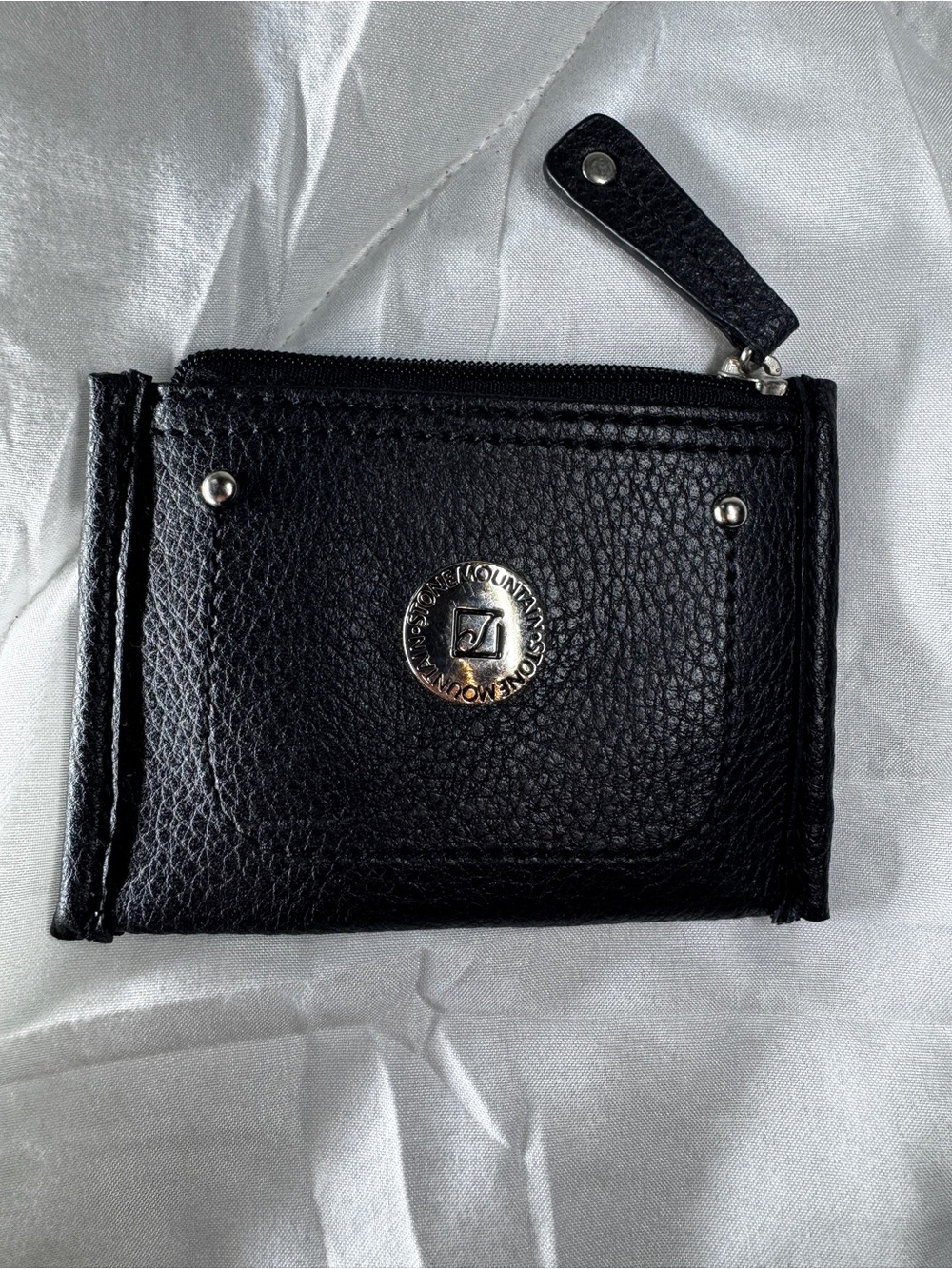 Stone Mountain Black Pebbled-Grain Leather Zip Wallet with Metal Logo